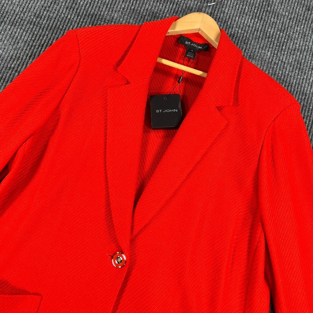 St. John Blazer Coat Womens Size 16 Orange Long Sleeve Single Button Pockets New